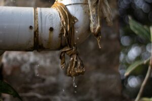 leaking plastic pipe with a temporary repair indicating a plumbing problem in a Memphis home